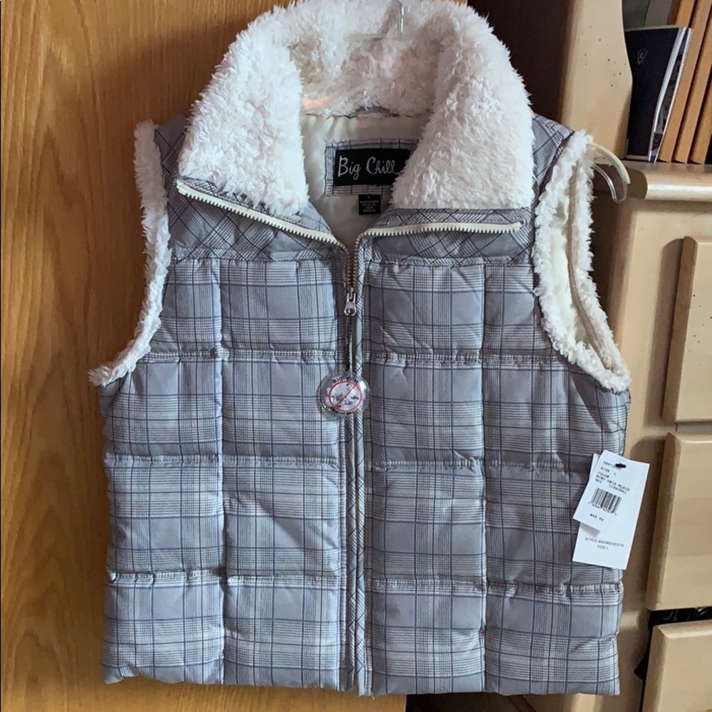 Gray and Beige Plaid Winter Vest